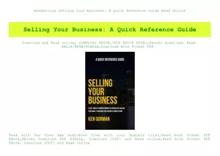 ReadOnline Selling Your Business A Quick Reference Guide Read Online
