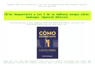 DOWNLOAD FREE CÃƒÂ³mo despertarte a las 5 de la maÃƒÂ±ana aunque odies madrugar (Spanish Edition) eBook PDF