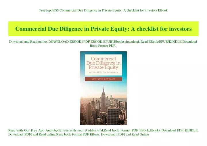 free epub commercial due diligence in private