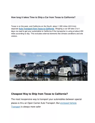 Car Shipping From Texas to California