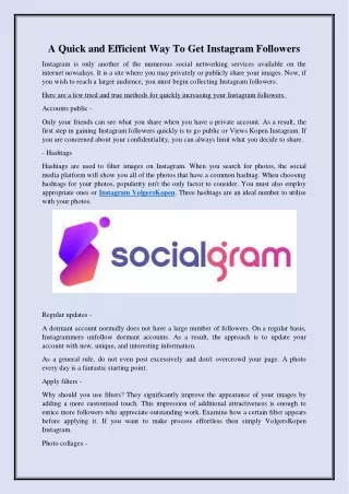 A Quick and Efficient Way To Get Instagram Followers