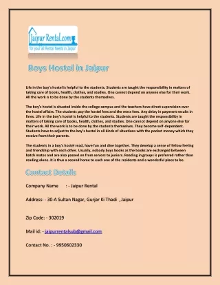 Boys Hostel in Jaipur