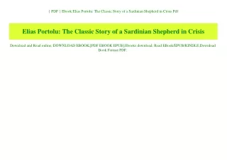 { PDF } Ebook Elias Portolu The Classic Story of a Sardinian Shepherd in Crisis Pdf