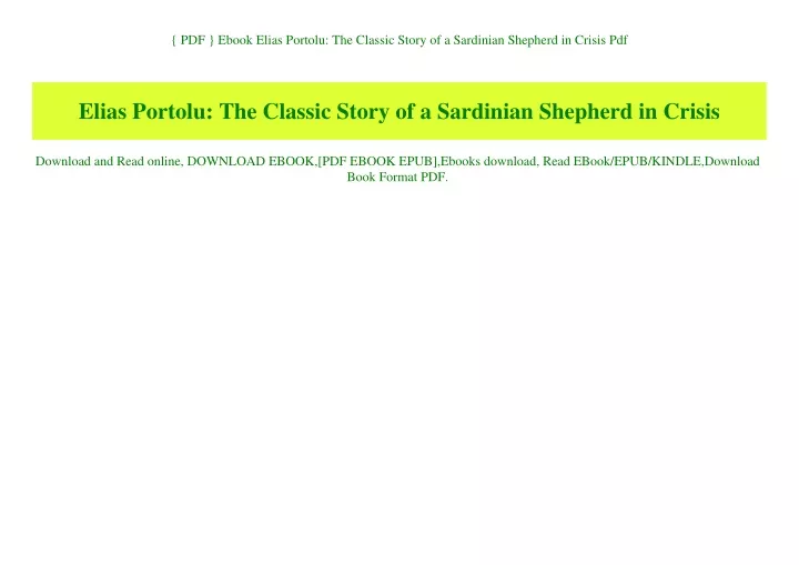 pdf ebook elias portolu the classic story