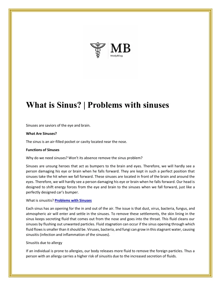 what is sinus problems with sinuses