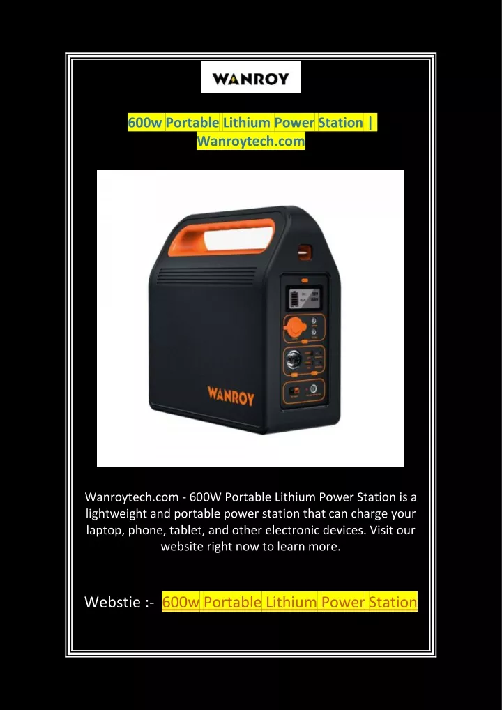 600w portable lithium power station wanroytech com