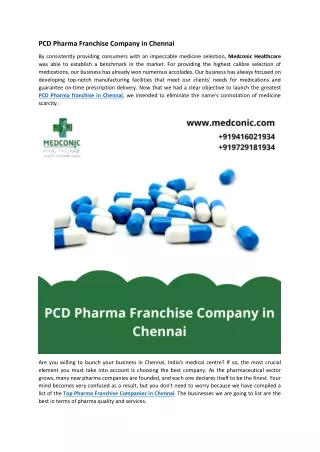 PCD Pharma Franchise Company in Chennai