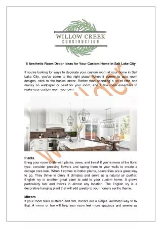 5 Aesthetic Room Decor Ideas for Your Custom Home in Salt Lake City