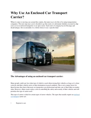 Why Use An Enclosed Car Transport Carrier