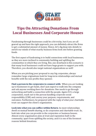Tips On Attracting Donations From Local Businesses And Corporate Houses