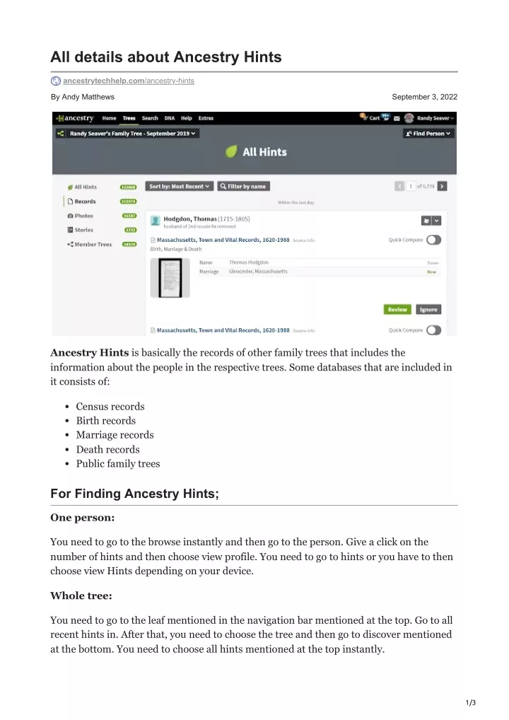 all details about ancestry hints