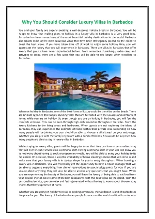 Why You Should Consider Luxury Villas In Barbados