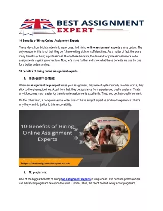 10 benefits of hiring online assignment experts