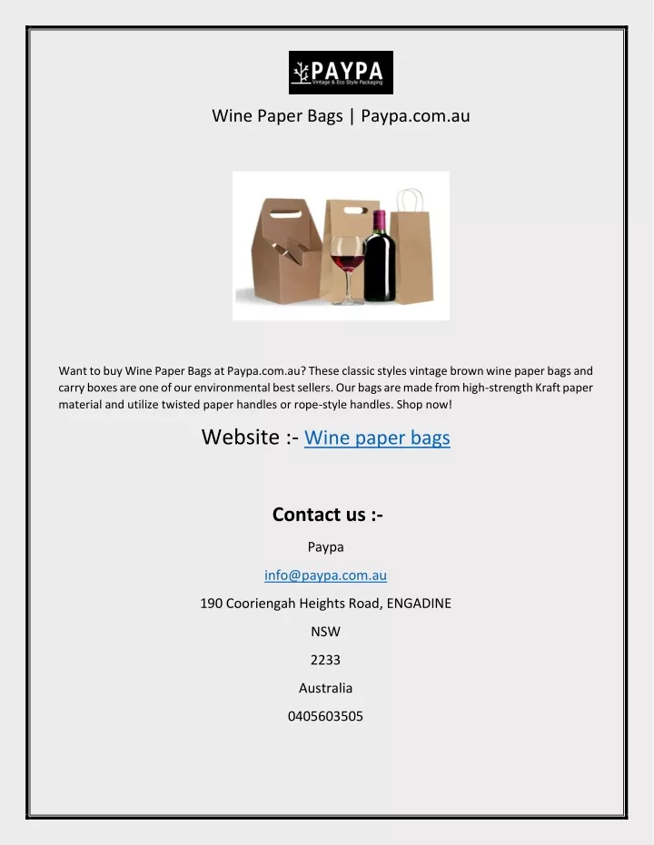 wine paper bags paypa com au