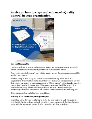 advice on how to stay and enhance quality control