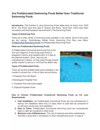 Are Prefabricated Swimming Pools Better than Traditional Swimming Pools