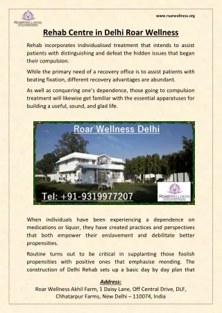 Rehab Centre in Delhi Roar Wellness