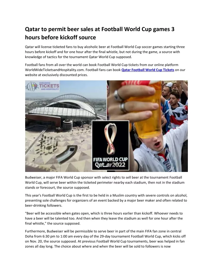 qatar to permit beer sales at football world