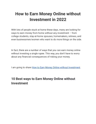 How to Earn Money Online without Investment in 2022