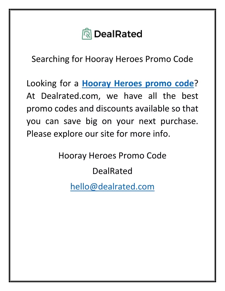 PPT Searching for Hooray Heroes Promo Code PowerPoint Presentation