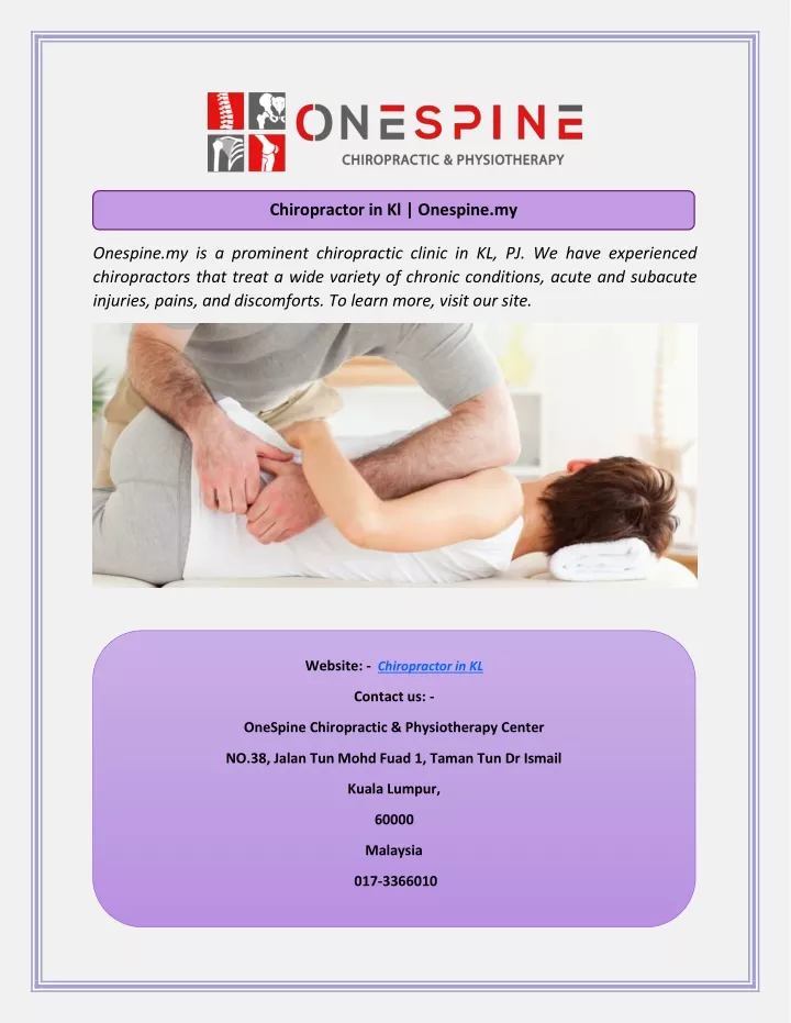 chiropractor in kl onespine my