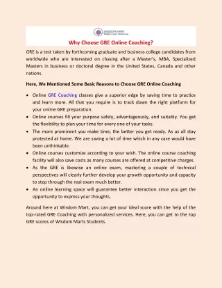 why choose gre online coaching