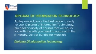 Diploma Of Information Technology  Apsley.nsw.edu.au