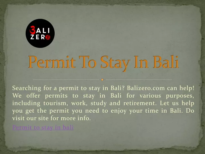 permit to stay in bali