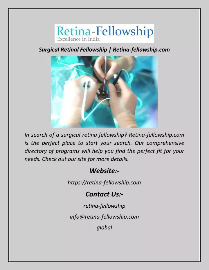 surgical retinal fellowship retina fellowship com