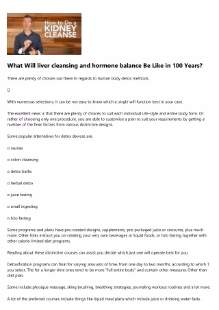 what will liver cleansing and hormone balance