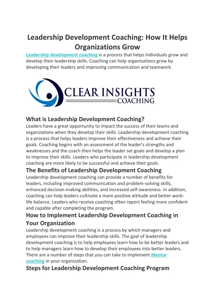 leadership development coaching how it helps