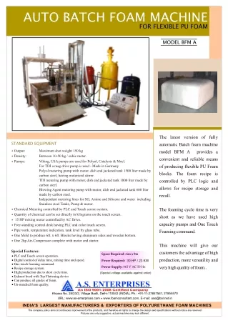 Batch Foam Machine (Automatic) | PU Foam Machine | AS Enterprises