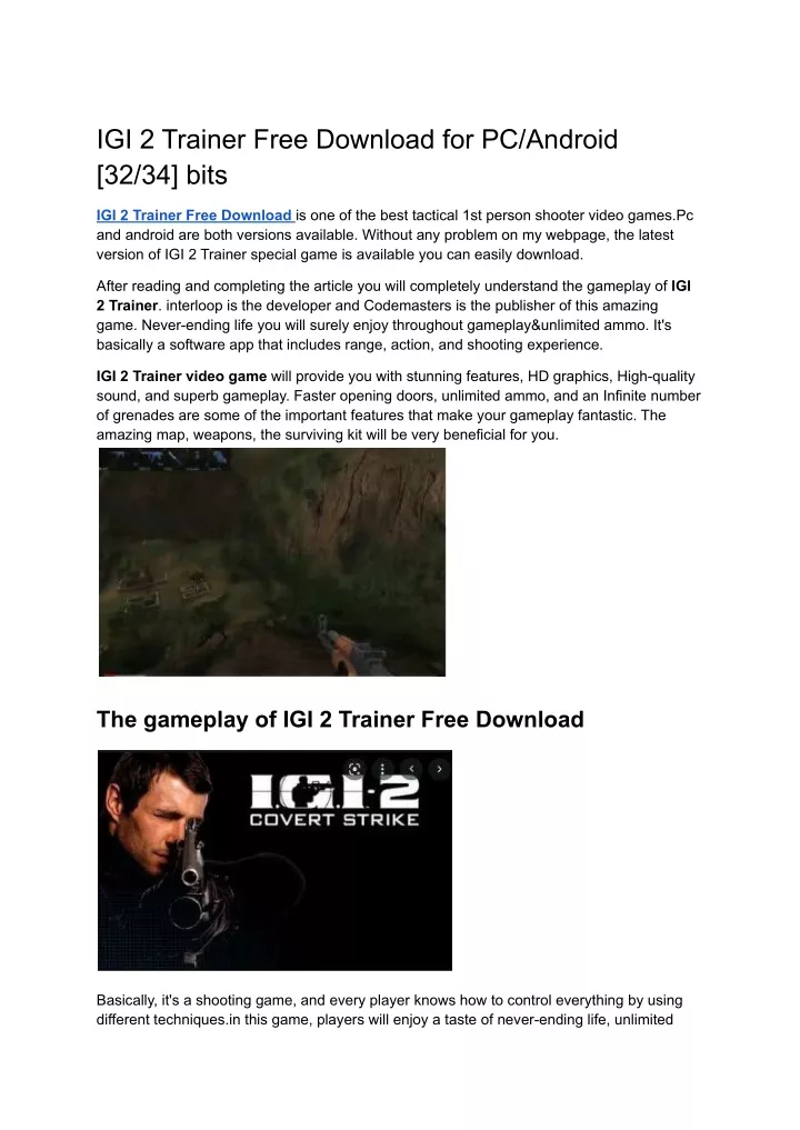 igi 2 trainer free download for pc android