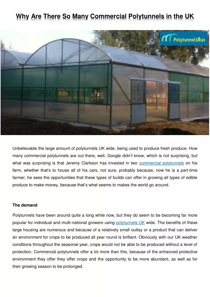 why are there so many commercial polytunnels