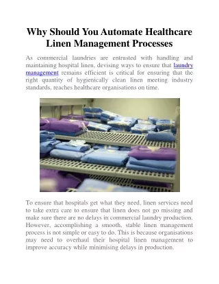 Why Should You Automate Healthcare Linen Management Processes