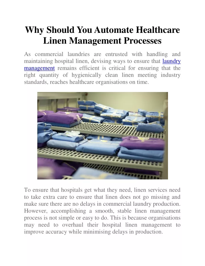 why should you automate healthcare linen