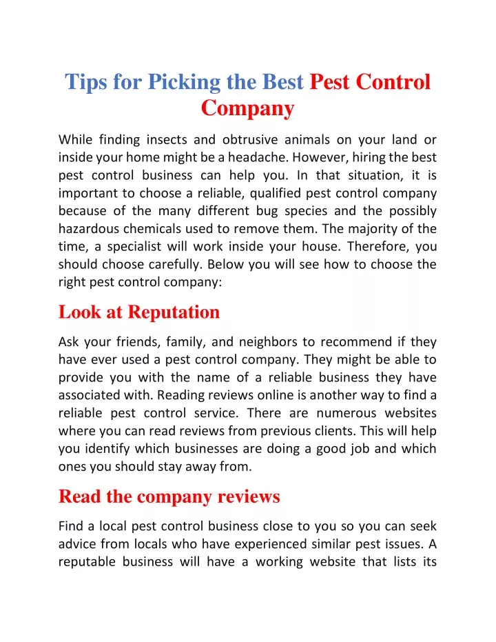 tips for picking the best pest control company