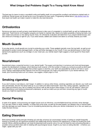 What Unique Oral Concerns Need To a Teenager Understand about