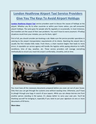 London Heathrow Airport Taxi Service Providers Give You The Keys To Avoid Airport Holdups