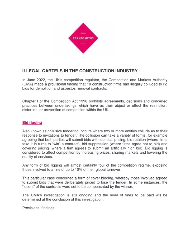 illegal cartels in the construction industry