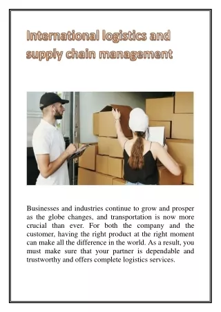 International logistics and supply chain management