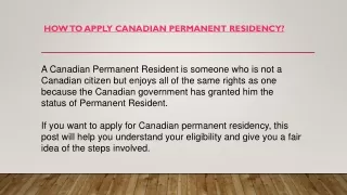 How to Apply Canadian Permanent Residency