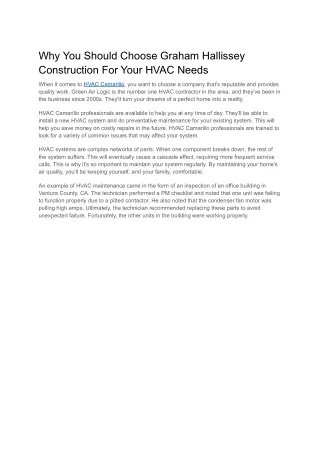 Why You Should Choose Graham Hallissey Construction For Your HVAC Needs