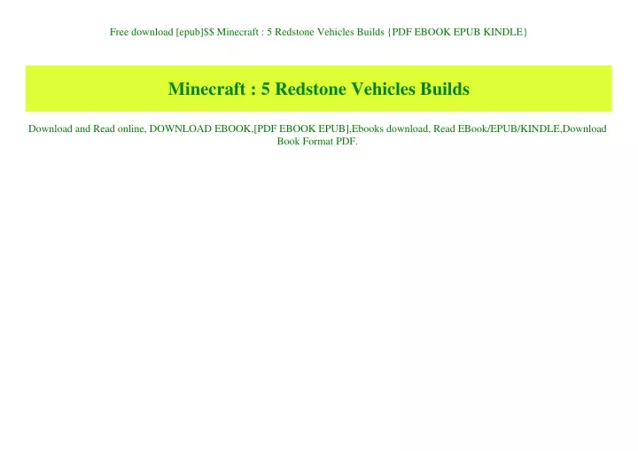 free download epub minecraft 5 redstone vehicles