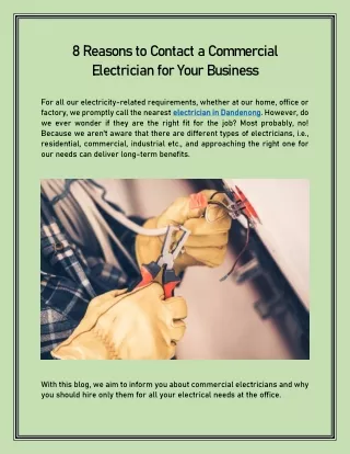 8 Reasons to Contact a Commercial Electrician for Your Business