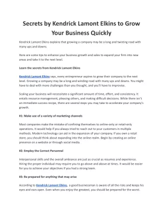 Secrets by Kendrick Lamont Elkins to Grow Your Business Quickly