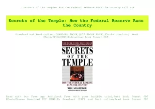 (B.O.O.K.$ Secrets of the Temple How the Federal Reserve Runs the Country Full PDF