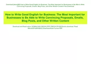 Download [ebook]$$ How to Write Good English for Business The Most Important for Businesses to Be Able to Write Convinci