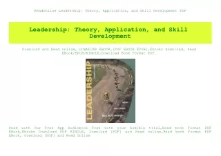 ReadOnline Leadership Theory  Application  and Skill Development PDF