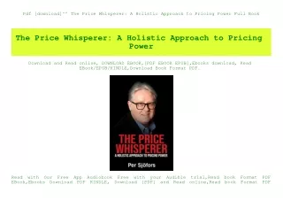 Pdf [download]^^ The Price Whisperer A Holistic Approach to Pricing Power Full Book